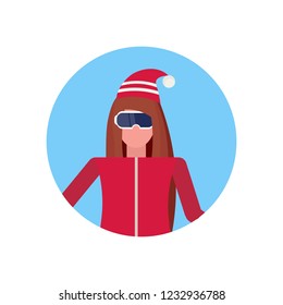 woman face avatar girl wearing ski goggles happy female cartoon character portrait isolated vector illustration