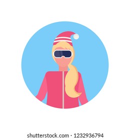 woman face avatar girl wearing ski goggles happy female cartoon character portrait isolated vector illustration