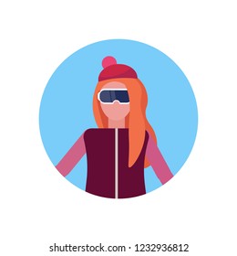 woman face avatar girl wearing ski goggles happy female cartoon character portrait isolated vector illustration