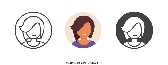 Woman face avatar icon pictogram line outline art vector, female lady people character user flat style design graphic illustration, my account girl person cartoon simple, employee customer profile