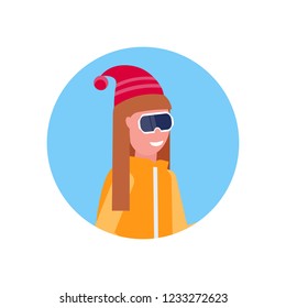 woman face avatar profile wearing ski goggles happy female cartoon character portrait isolated vector illustration