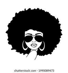 Woman face with aviator glasses. Afro Women. African American Woman. Vector illustration.  Isolated on white background. Good for posters, t shirts, postcards.