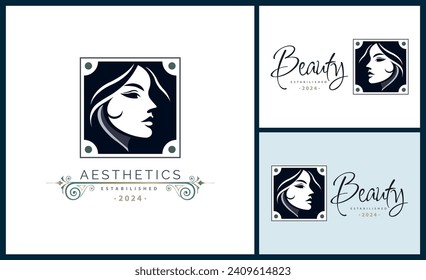 woman face beauty aesthetics salon spa logo template design for brand or company