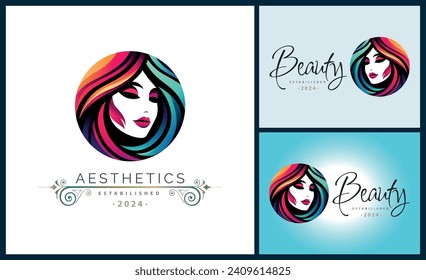 woman face beauty aesthetics salon spa logo template design for brand or company