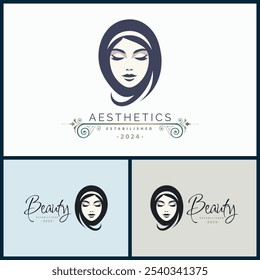 woman face beauty aesthetics salon spa logo template design for brand or company