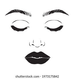 Woman face. Beauty concept. Eyelashes and lips. Make up. Vector illustration