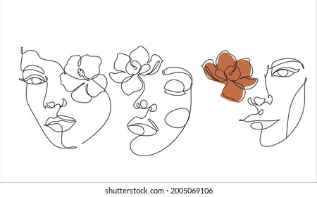 Woman face beauty line art. Surreal Faces Continuous line. Logo concept.  Woman beauty minimalist. Vector illustration pretty girl. Contemporary portrait