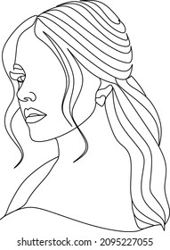 Woman face beauty line art. Surreal Faces Continuous line. Logo concept. Woman beauty minimalist. Vector illustration pretty girl. Contemporary portrait
