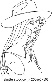 Woman face beauty line art. Surreal Faces Continuous line. Logo concept. Woman beauty minimalist. Vector illustration pretty girl. Contemporary portrait