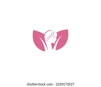Woman Face Beauty Skin Care And Salon Logo Design With Leaf Symbol Vector Template.