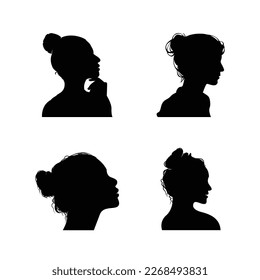 Woman face black silhouettes hand drawn girl silhouettes vectors