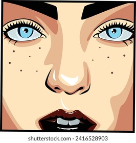 woman face with the blue eyes and freckles vector