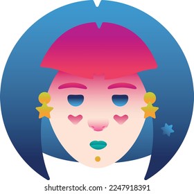 woman face with blue and red hair