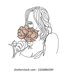 Woman face with butterfly and flowers. Line art female hands with butterflies. One line vector drawing. Portrait minimalistic style. Botanical print. Nature symbol of cosmetics.