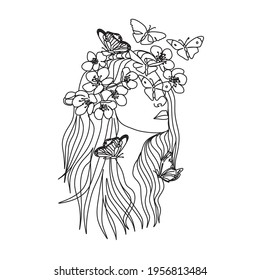 Woman Face Butterfly Line Art Female Stock Vector (Royalty Free ...