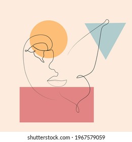 Woman face with butterfly. Line art female hands with butterflies. Abstract face with butterfly by one line drawing. Portrait minimalistic style. Botanical print. Nature symbol of cosmetics.