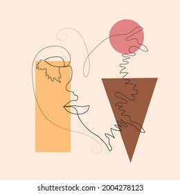 Woman face with butterfly. Line art female hands with butterflies. Abstract face with butterfly by one line drawing. Portrait minimalistic style. Botanical print. Nature symbol of cosmetics.