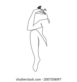 Woman face with butterfly. Line art female hands with butterflies. Abstract face with butterfly by one line vector drawing. Portrait minimalistic style. Botanical print.Nature symbol of cosmetics. 
