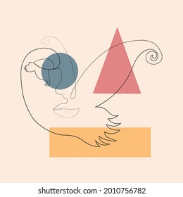 Woman face with butterfly. Line art female hands with butterflies. Abstract face with butterfly by one line drawing. Portrait minimalistic style. Botanical print. Nature symbol of cosmetics.