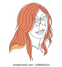 Woman face with butterfly. Line art female hands with butterflies. Abstract face with butterfly by one line vector drawing. Portrait minimalistic style. Botanical print. Nature symbol of cosmetics. 