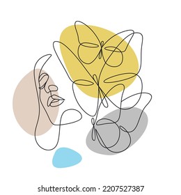 Woman face and butterfly in line art style