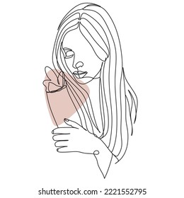 Woman face with butterfly. Line art female hands with butterflies. One line vector drawing. Portrait minimalistic