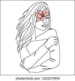 Woman face with butterfly. Line art vector. Abstract face with butterfly by one line drawing. Portrait minimalistic style. Botanical print. Nature symbol of cosmetics. 
