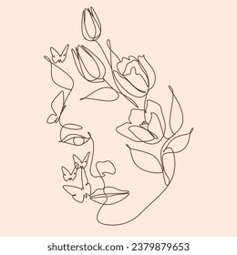 Woman face with butterfly. Vector illustration.