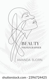 Woman Face Card Template, Line Art Illustration. Female head Minimalist line design with abstract expressive lines. Vector illustration