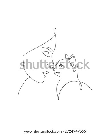 Woman face with cat line drawing,vector line art