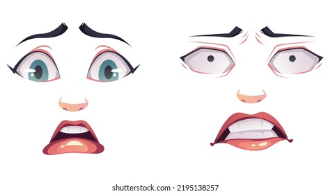 Woman face character avatar expression eye lips mouth emotions concept graphic design element illustration set