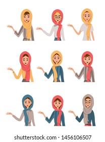 Woman face characters in a scarf on white background. Vector illustration