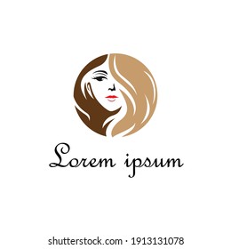 woman face in circle for beauty salon logo,hairstyle modern vector template