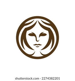 Woman face circle elegant creative logo design