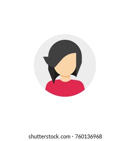Woman face in circle icon vector illustration, flat cartoon style of girl head shape symbol, idea of avatar or my account female character icon isolated, beauty fashion salon or hair style logo
