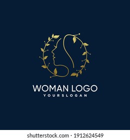 Woman face combine with leaf logo design golden gradient colors concept Premium Vector. part 1