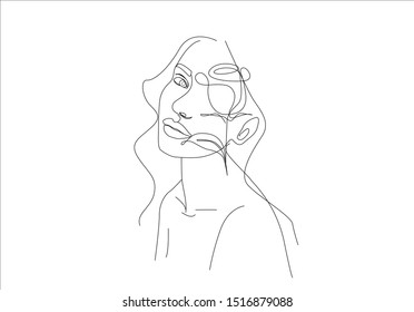 Woman face continuous line drawing. Abstract minimal woman portrait. Logo, icon, label