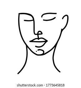 Continuous Line Drawing Sad Woman Face Stock Vector (Royalty Free