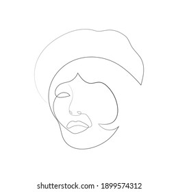 Woman face continuous line drawing. Abstract minimal woman portrait. Contemporary portrait 