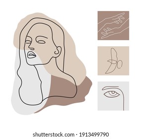 Woman face continuous line drawing. Abstract minimal woman portrait. Logo, icon, label.