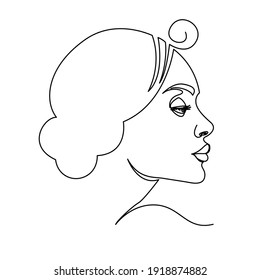 Woman face continuous line drawing. Abstract minimal woman portrait. Line art, drawing of face , fashion concept, woman beauty minimalist, vector illustration .