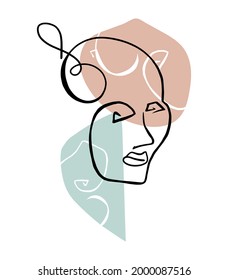 Frauengesichtszeichnung mit durchgehender Linie. Abstraktes minimales Frauenporträt. Logo, Symbol, Label. Vektorgrafik