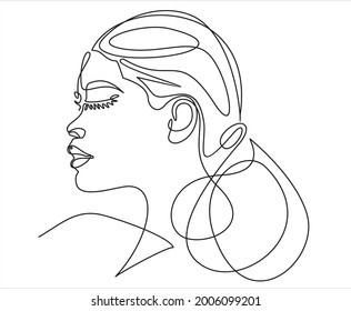 Woman face continuous line drawing. Abstract minimal woman portrait. Line art, drawing of face , fashion concept, woman beauty minimalist, vector illustration .