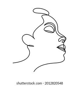 la mujer se enfrenta al diseño de vectores de dibujo de línea continua, la chica dibujada a mano con estilo minimalista, diseño simple.