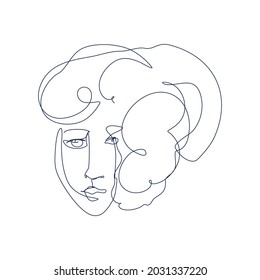 Woman Face in Continuous Line Drawing. Vector Sketchy Girl Character. Outline Simple Artwork with Editable Stroke.