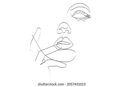 Woman face continuous line drawing. Abstract minimal woman portrait. Logo, icon, label.