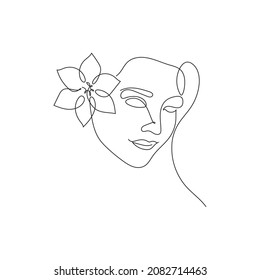 Woman face continuous line drawing. Abstract minimal woman portrait. Logo, icon, label for spa salon or organic cosmetics
