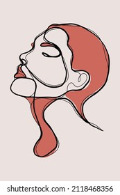 La mujer se enfrenta a un dibujo de línea continuo. Afiche de la mujer mínimo abstracto