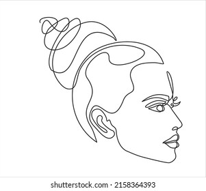 Woman face continuous line drawing.  Line art, drawing of face , fashion concept, woman beauty minimalist, vector illustration.