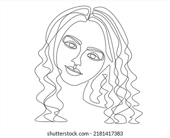 Woman face continuous line drawing.  Line art, drawing of face , fashion concept, woman beauty minimalist, vector illustration.